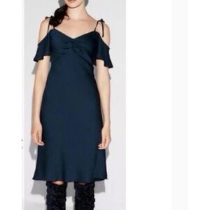 Express satin cold shoulder bias dress